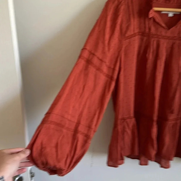 Loft copper brown Striped Clip long sleeve peasant Blouse size large - Picture 5 of 8
